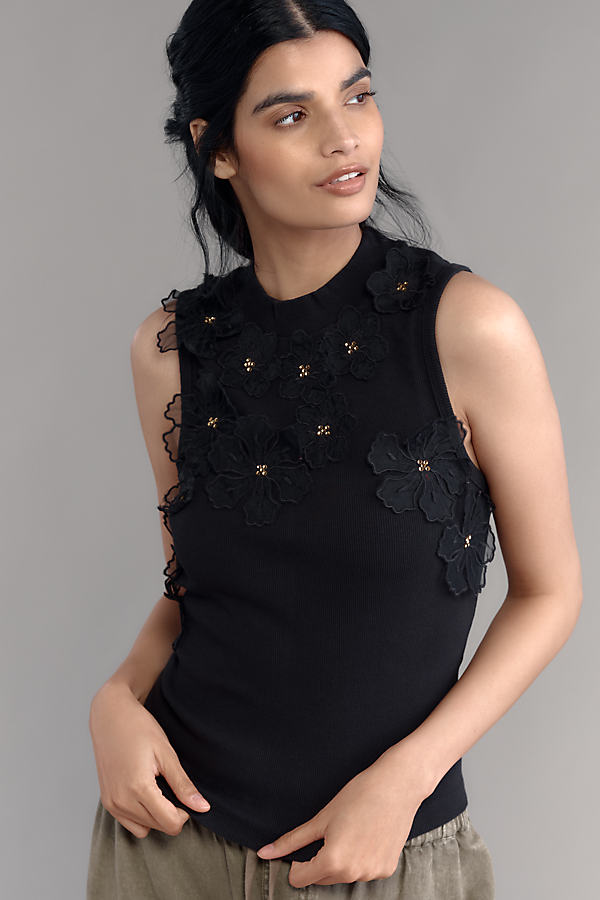 Sleeveless 3D Floral Appliqué Top