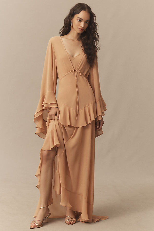 Calypso Long-Sleeve Ruffled Georgette Maxi Dress
