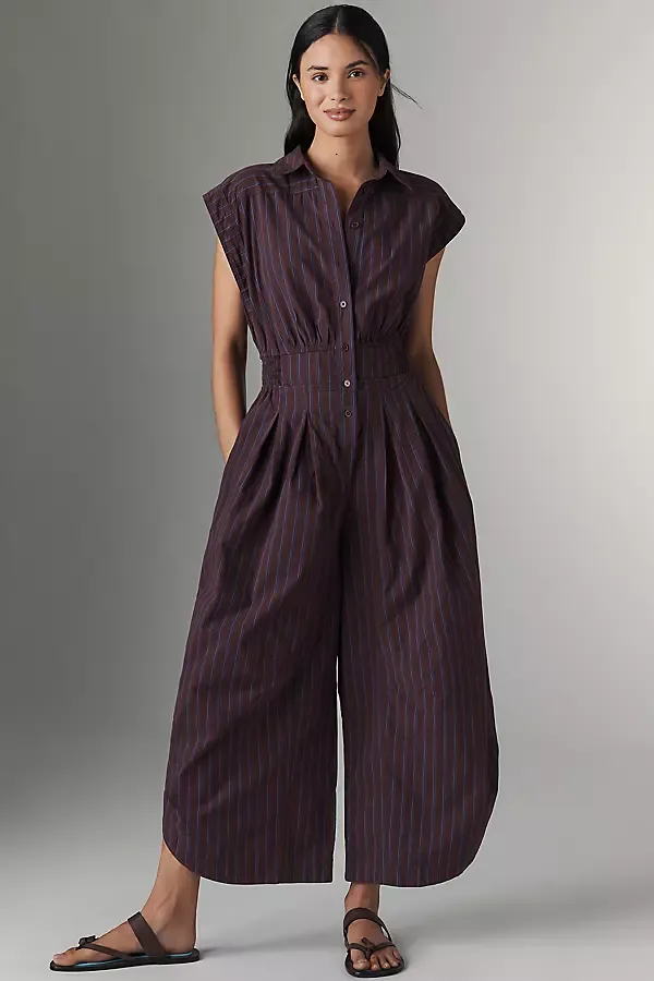Striped Shirting Parachute Jumpsuit by By Anthropologie