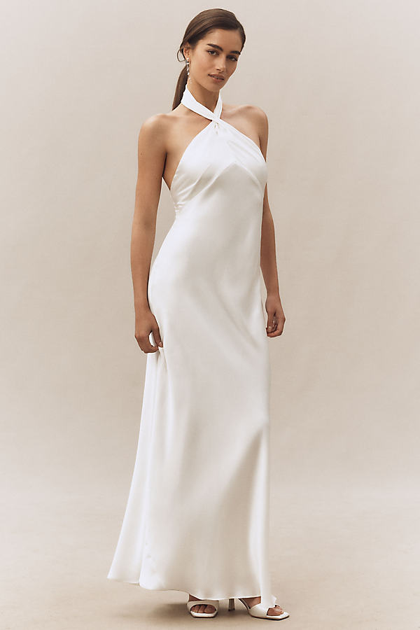 Selma Halter-Neck High-Shine Satin Maxi Dress