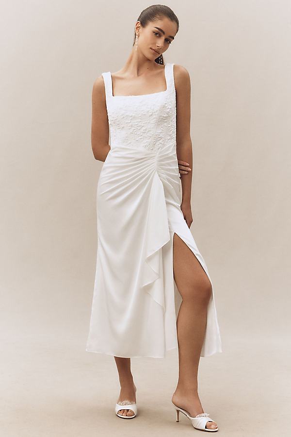 Sleeveless Lace Corset Ruched A-Line Midi Dress