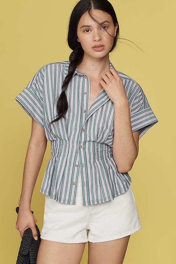 The Bobbie Short-Sleeve Fitted-Waist Blouse by Pilcro