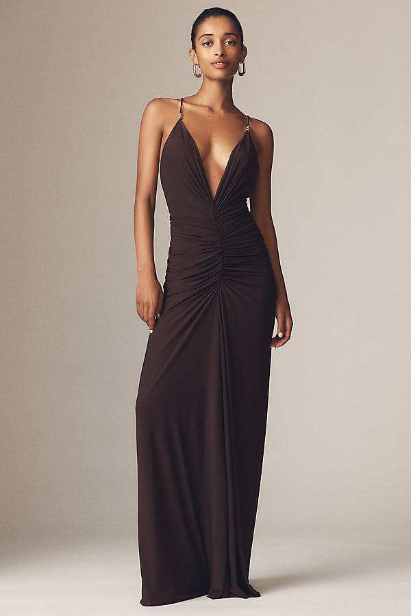 Anya V-Neck Column Jersey Maxi Dress