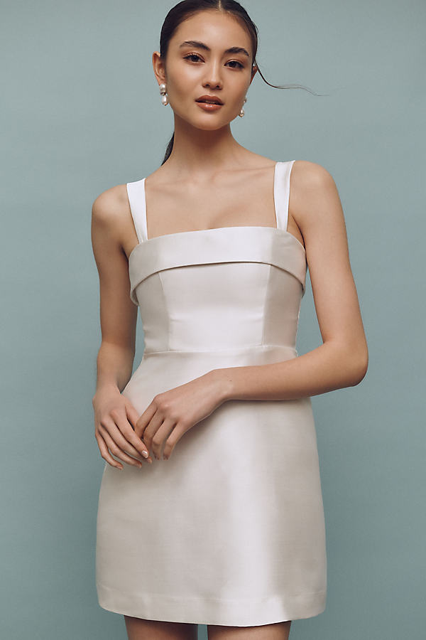 Sleeveless Square-Neck Taffeta A-Line Mini Dress
