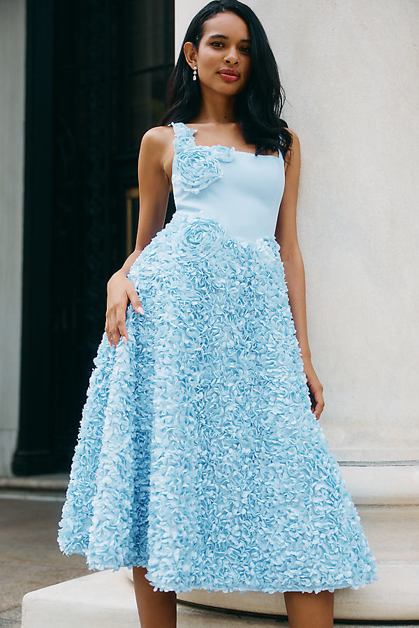 Kaia Square-Neck Textured Midi Dress