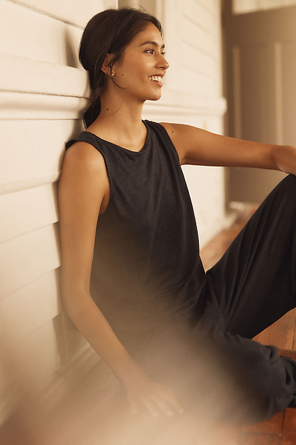 Linen Boat-Neck Crop Tank Top