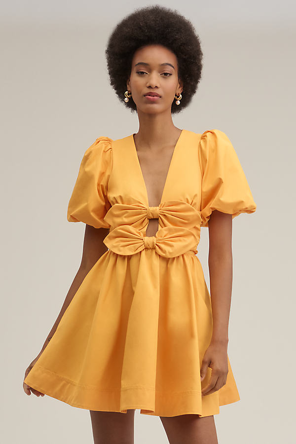 Devon Puff-Sleeve Bow Mini Dress