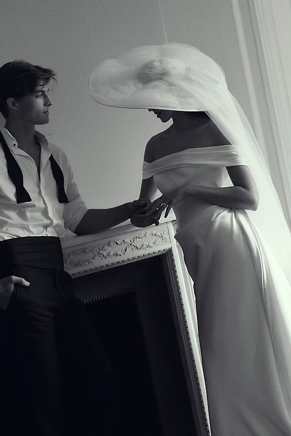 Aurora Satin Off-The-Shoulder Wedding Gown with Detachable Skirt
