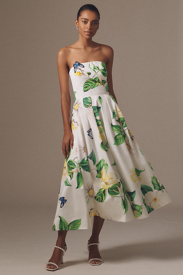Lynn Strapless Bustier Appliqué A-Line Midi Dress