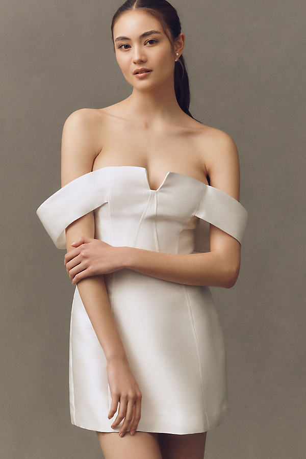 Off-The-Shoulder Structured Dupioni Mini Dress