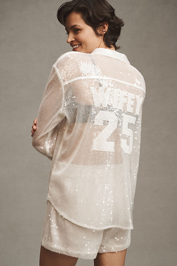 Wifey Sequin Buttondown Shirt by En Elly