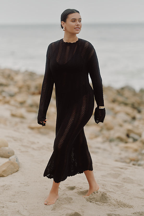 Plus Long-Sleeve Crochet Maxi Dress