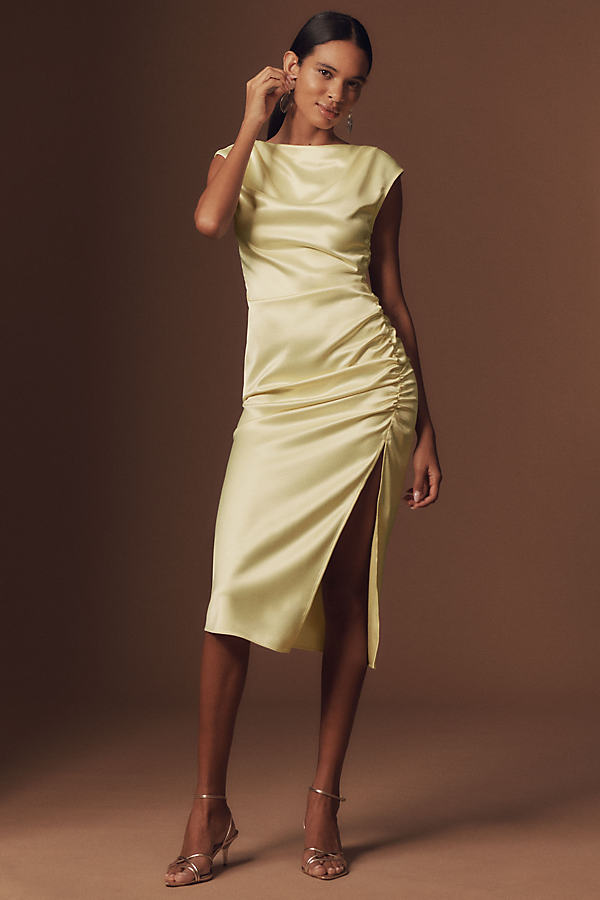 Francesca High-Neck Stretch Satin Midi Dress