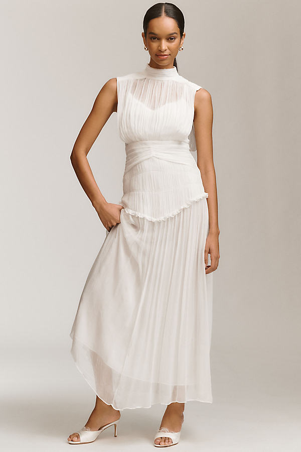 Clemence Chiffon High-Neck Midi Dress
