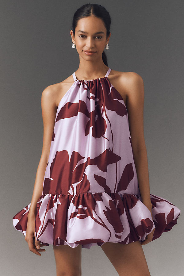 Phoebe High-Neck Ruffle-Hem Swing Mini Dress
