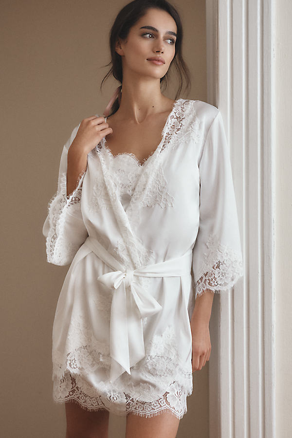 Sian Lace-Trim Satin Mini Robe