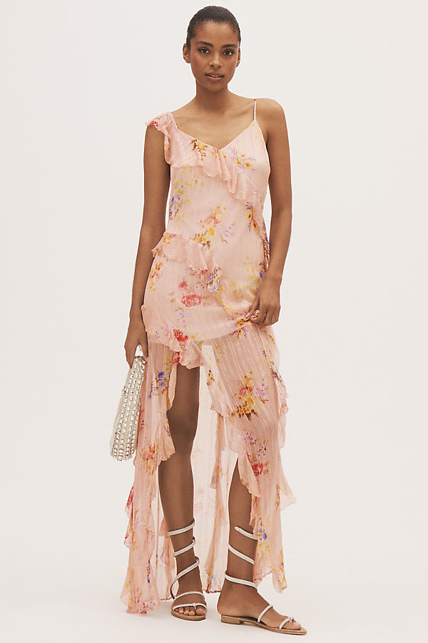 Rae Asymmetric Ruffle Printed Chiffon Maxi Dress