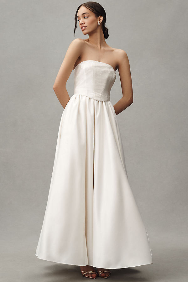 Strapless Corset Jacquard A-Line Maxi Dress