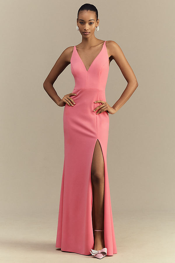 Stella Sleeveless V-Neck Stretch Crepe Maxi Dress