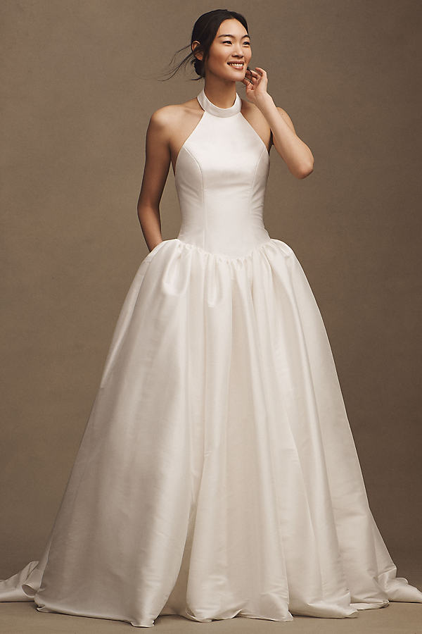 Blake Taffeta Basque-Waist Halter Wedding Gown