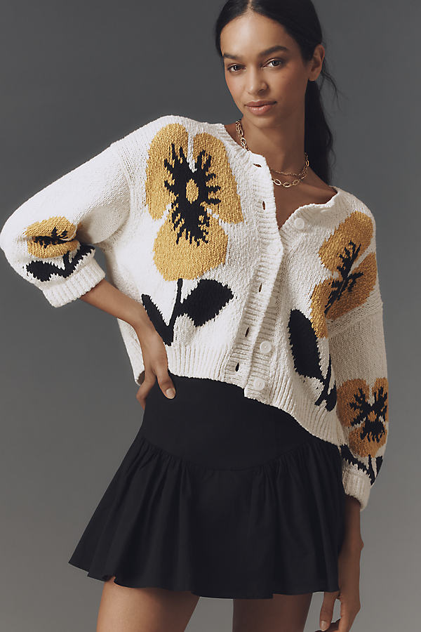 Elbow-Sleeve Cardigan Sweater