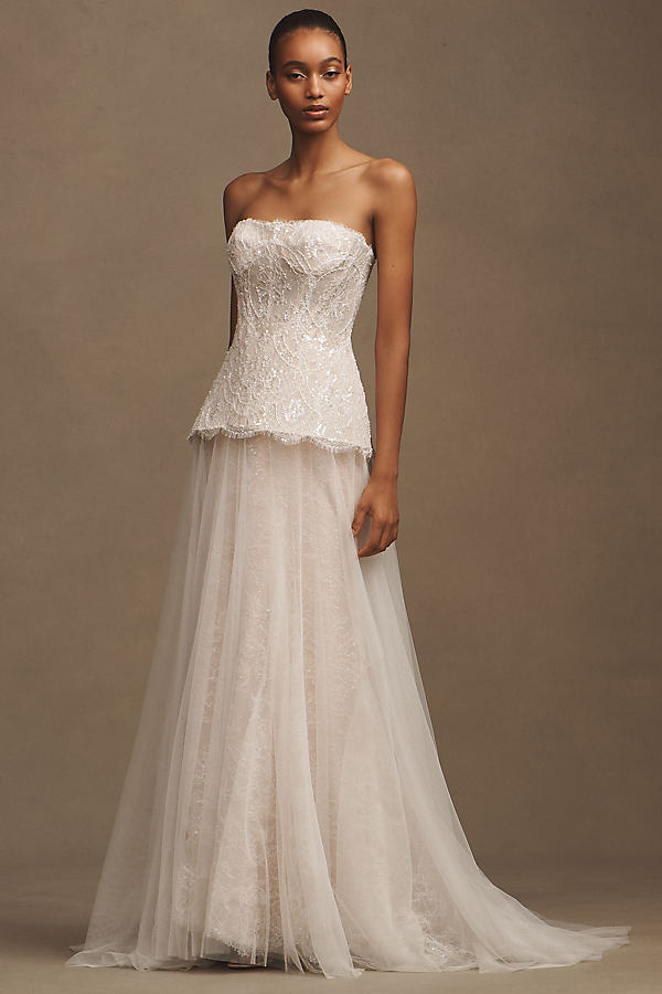 Brookehaven Lace Strapless Drop-Waist A-Line Wedding Gown