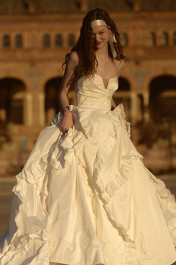 Alix Strapless Taffeta Ruffle Wedding Gown