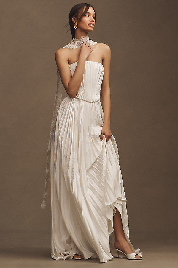 Loen Plissé Charmeuse Satin A-Line Wedding Gown