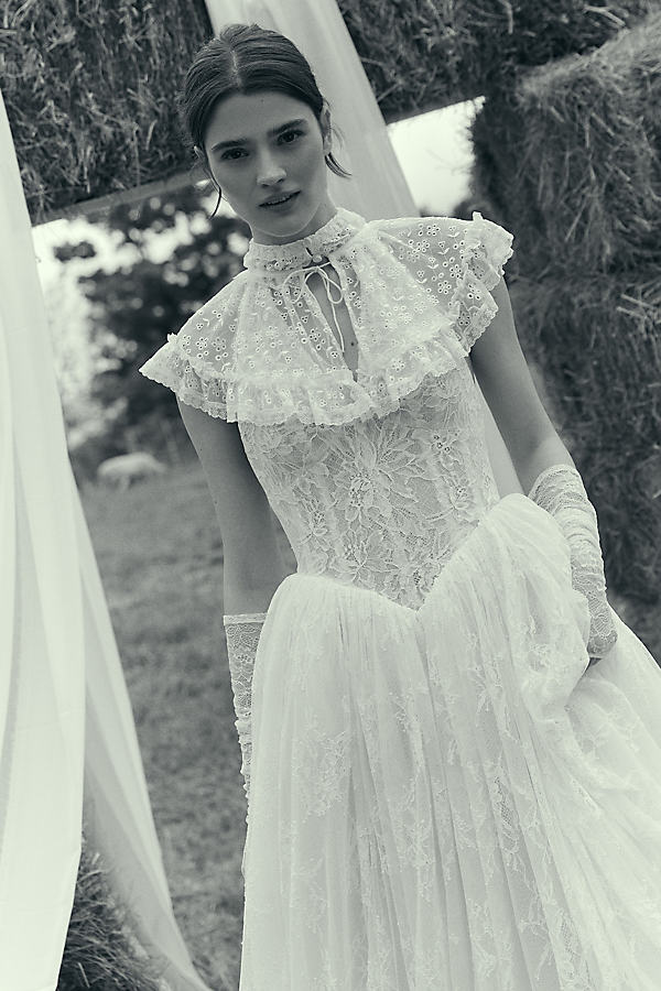 Willowby by Watters Prince Lace Halter Corset Basque-Waist Ball-Skirt Wedding Gown