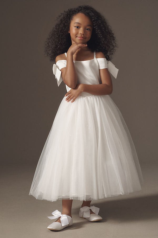 Off-The-Shoulder Satin & Tulle Flower Girl Dress