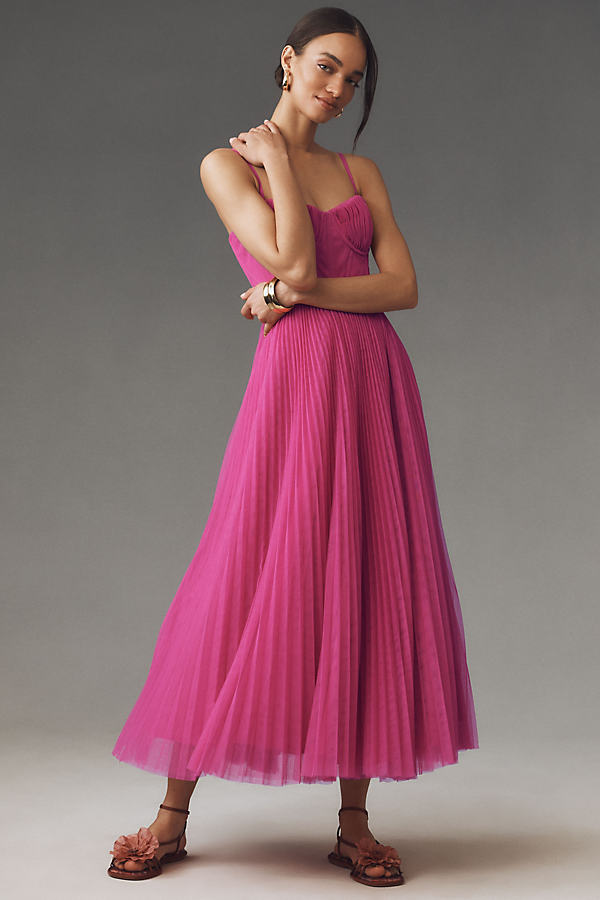 Amara Corset Pleated Tulle Fit & Flare Midi Dress