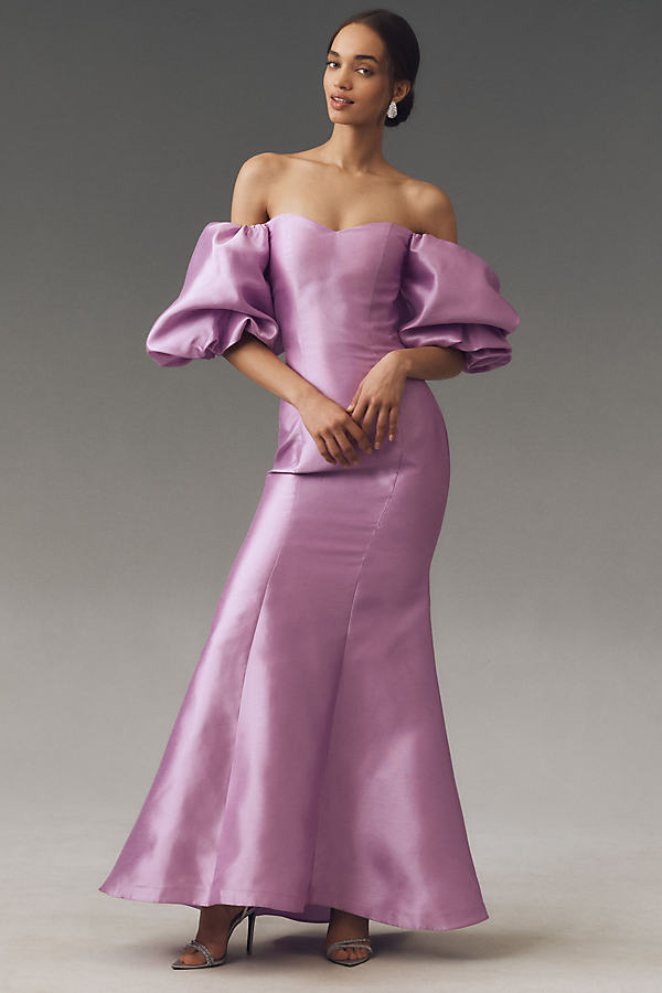 Sweetheart Off-The-Shoulder Satin Mermaid Maxi Dress