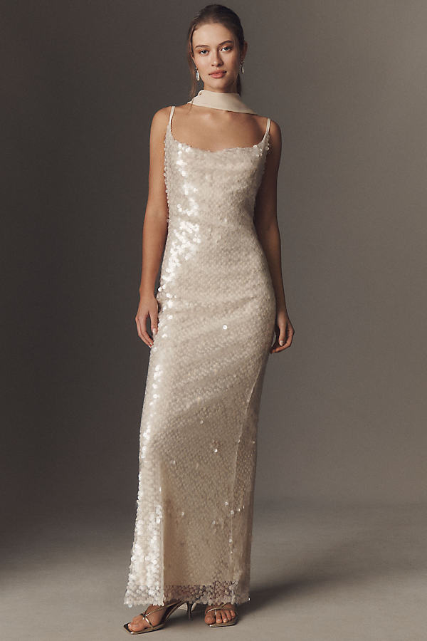 Liquid Stretch Sequin Column Maxi Dress
