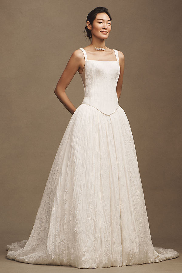 Aria Crinkled Habotai Corset Basque-Waist A-Line Wedding Gown