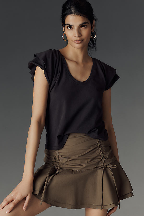 Scoop-Neck Flounce-Sleeve Tee