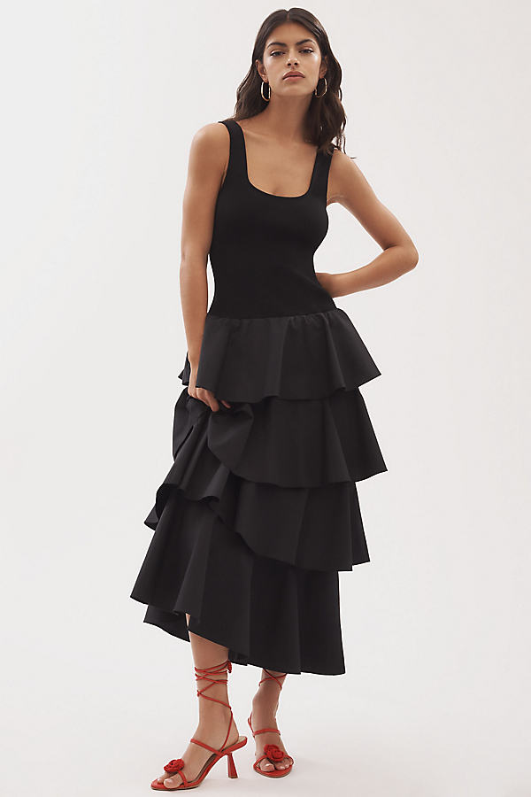 Aliah Scoop-Neck Tiered Drop-Waist Maxi Dress