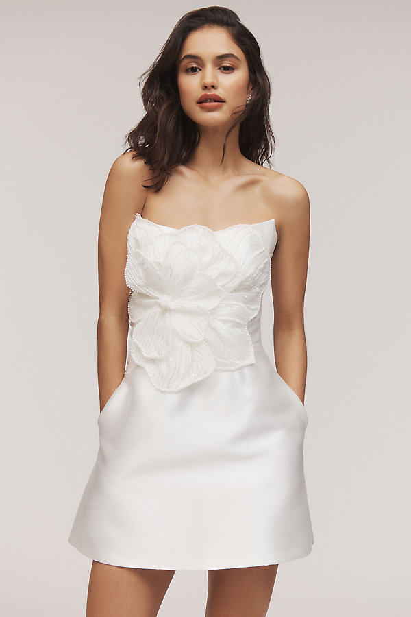 Brie Strapless Embellished Pearl Floral A-Line Mini Dress