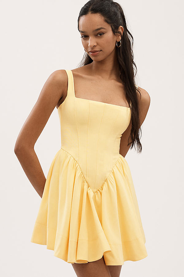 Larson Sleeveless Square-Neck Corset Basque-Waist Mini Dress
