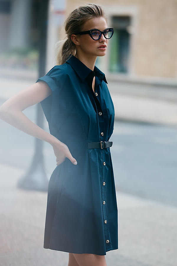 Faye Short-Sleeve Belted Shirt Dress