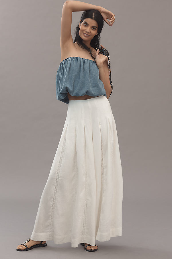 Linen Blend Pleated Wide-Leg Pants