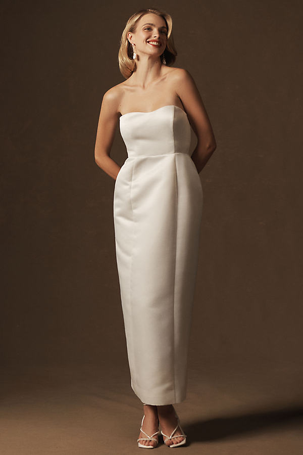 Strapless Exaggerated Hip Midi Dress by BHLDN