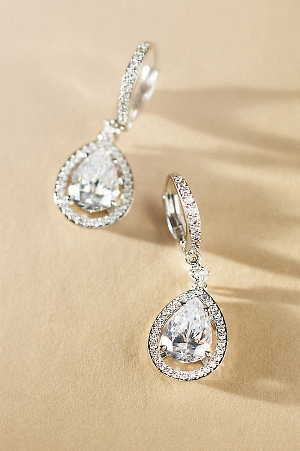 Radiant Pear-Shape Crystal Halo Drop Earrings