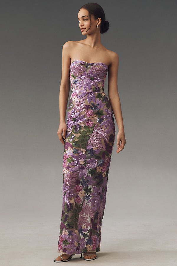 Strapless Stretch Sequin Dahlia Maxi Dress