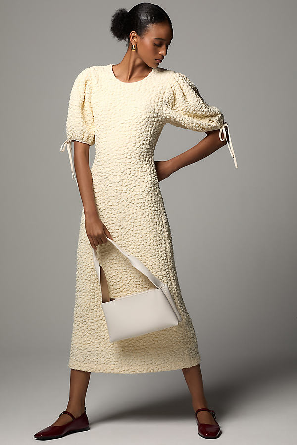 Short-Sleeve Textured Midi Dress by English Factory