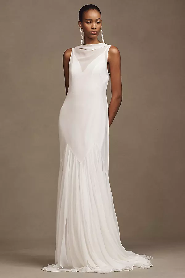 Aree V-Neck Layered Chiffon Wedding Gown