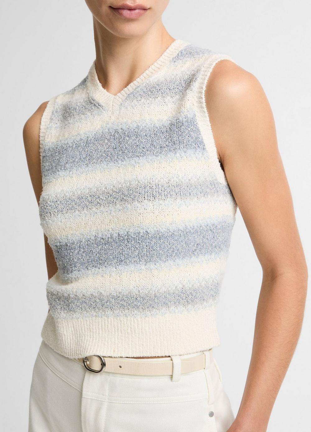 Women's Summer Fair Isle Silk-Blend Sweater Vest, Pale Tide Combo, Size S Vince by Vince