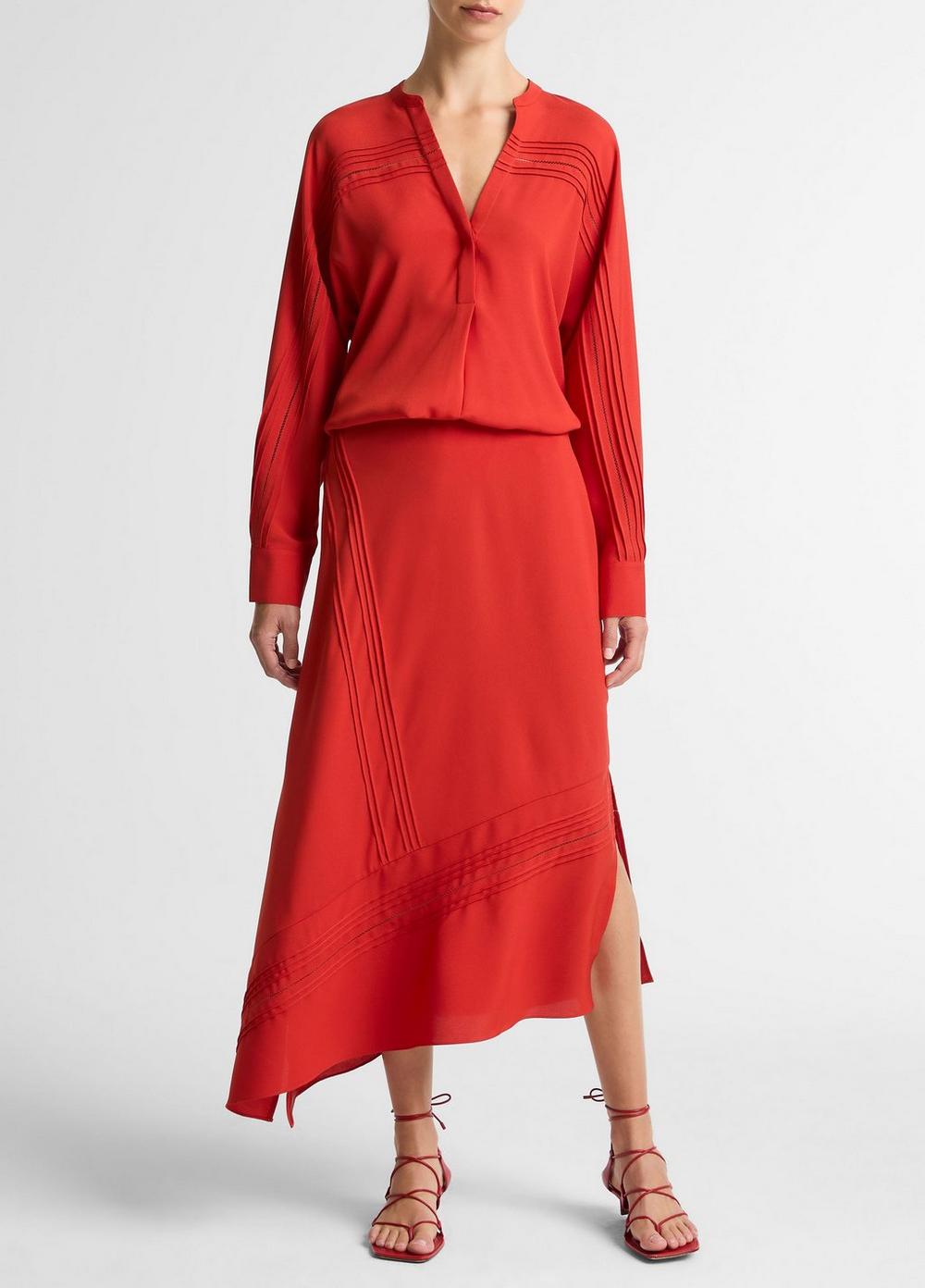 Women's Pintuck Satin Slip Skirt, Poppy, Size M Vince