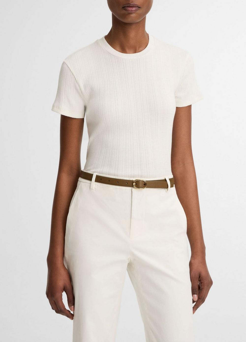 Women's Ribbed Pima Cotton Crew Neck Top, Bone, Size XL Vince
