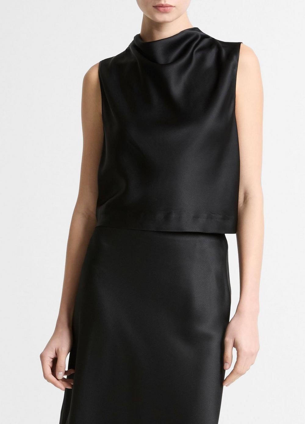 Women's Satin Cropped Cowl-Neck Top, Black, Size XXS Vince