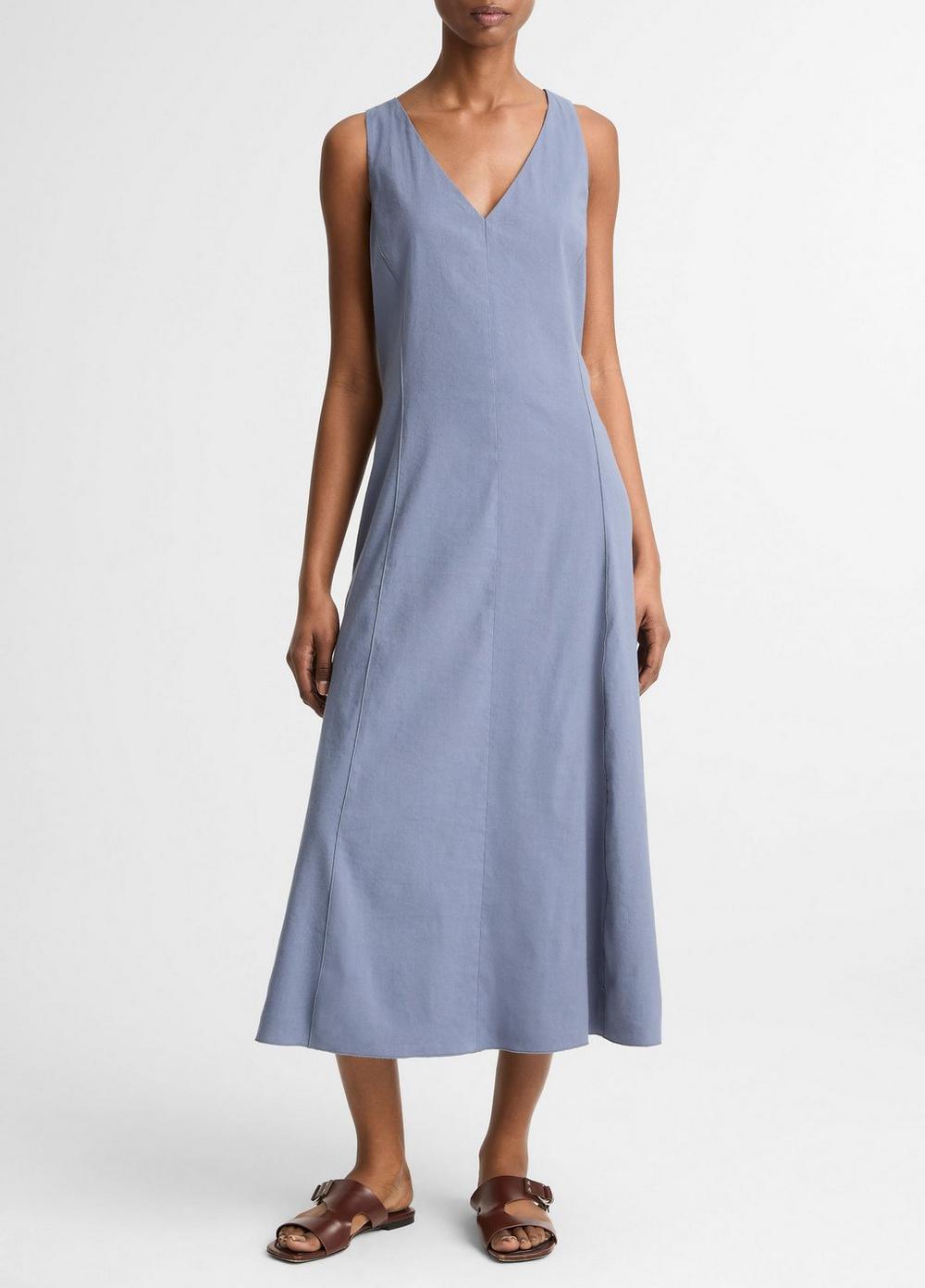 Women's Linen-Blend V-Neck Dress, Azul, Size S Vince